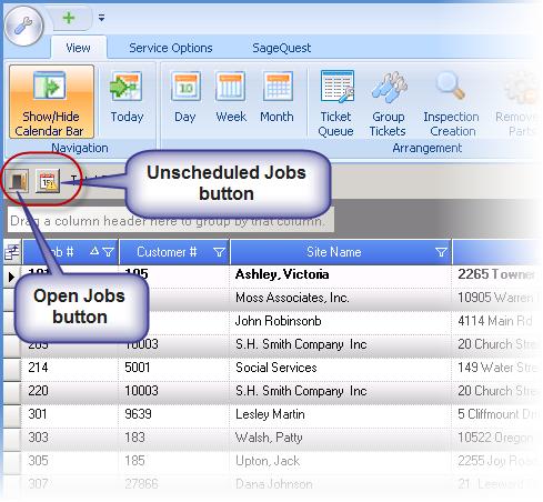 Job List Views There are two pre-defined views of the Job List; Open Jobs and Unscheduled Jobs. The Open Jobs view will contain all Jobs that have not been closed in the main SedonaOffice application.