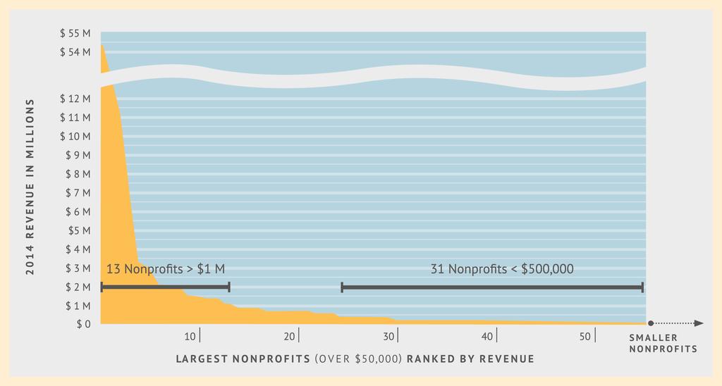 Many Smaller Nonprofits in the Valley Only 13 nonprofit organizations had more than $1M in revenue in 2014 The tail is