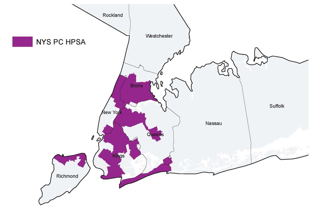 Primary Care Health Professional Shortage Areas in New York