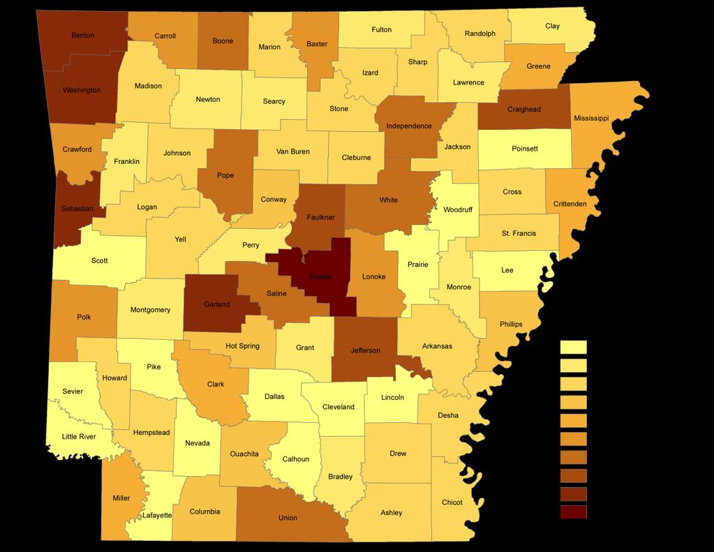 The Distribution of Nonprofits in Arkansas In 2009, the Arkansas Secretary of State reported a total of 14,368 incorporated nonprofit organizations within the state.