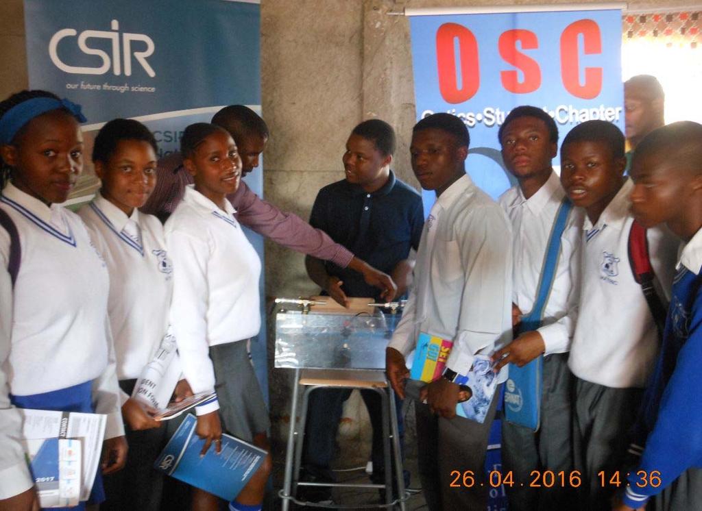 Table 3c.: The activities in which CSIR OSC interacted with High Schools in South Africa out of her own initiative and planning as well as by invitation. CSIR Optics Student Chapter Activities.