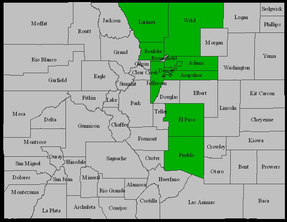 Counties in which 80% of Colorado s Hispanic