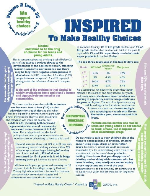 Monthly Inspired to Make Healthy Choices newsletters are distributed to 30 partners in the community, reaching over 150,000 people every month.
