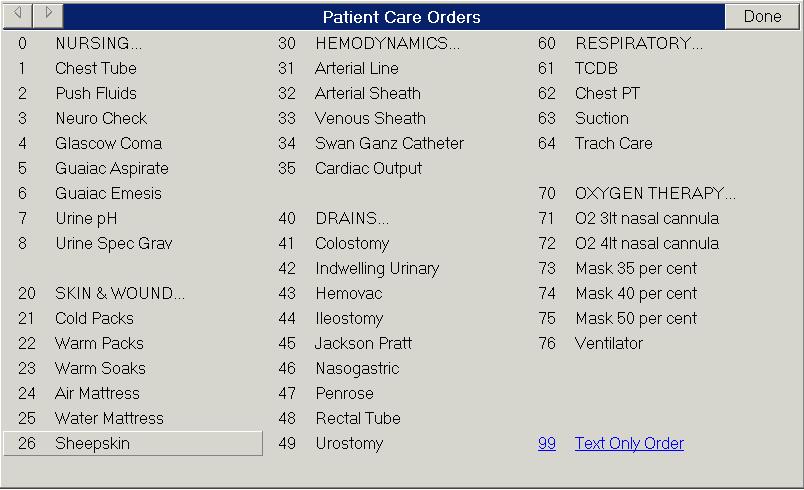 14. To place other orders for the Inpatient Setting, click on any of the other Order Menus that are appropriate for inpatients, i.e.: A/D/T, Procedures, etc.