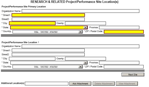 Project/Performance Site Locations Collects data for up to eight locations More than 8 locations requires a