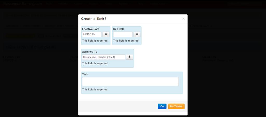 Once your chart entry is created, Consolo will offer the option of creating Tasks. See the Tasks guide for information.