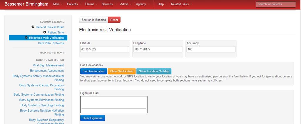 Electronic Visit Verification (EVV) This section is not required if the activity being charted is not a patient visit. For patient visits, your agency will tell you whether or not to use this section.