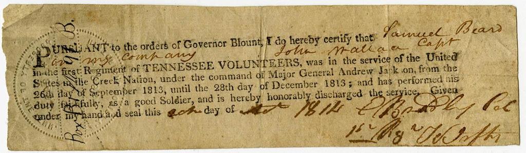 Source: Discharge Papers. The Volunteer State Goes to War: A Salute to Tennessee Veterans.