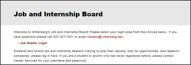 Internship Board on the right hand menu, and and click Job Seeker