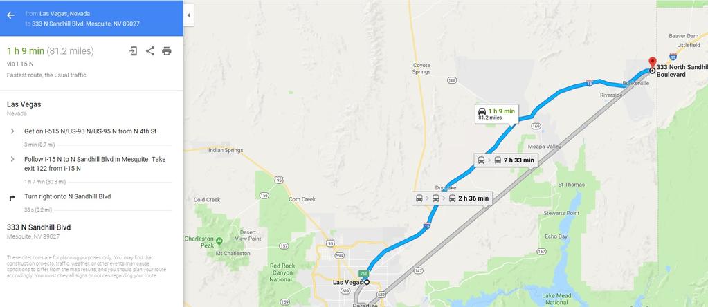 Directions from Las Vegas, NV to 333