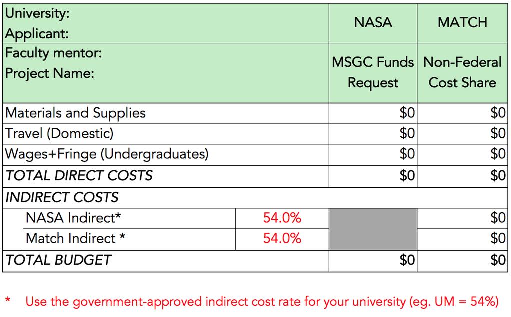MSGC Hands-On Experiences for College Student Groups Budget template Additional