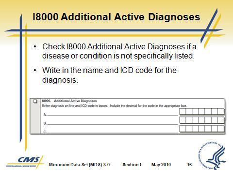 Slide 15 Slide 16 K. Section I Coding Instructions 1. Check each active disease. a. Diagnoses are listed by major disease ca