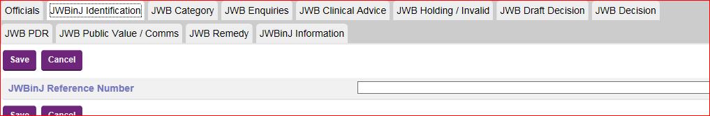 JWBinJ identification You should use this tab to record any reference number a JW BinJ might have given to the complaint.