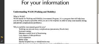 WAM Protocol Program on the 6A ACE unit to identify patients who would benefit from a walking and mobility program.