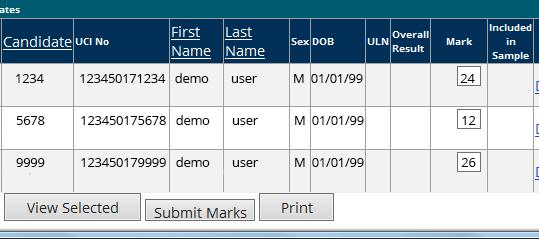 Submitting Marks (including printing & Moderator Details) 5. Enter the marks for your learners and click submit. You do not need to do all learners at once.
