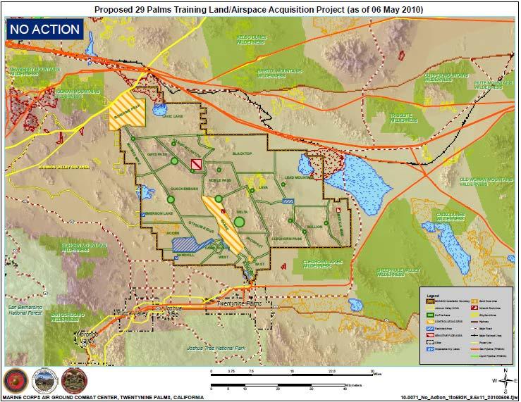 Land Alternative 6 (West/South) Preferred Alternative Selected in ROD 167,971 acres 146,667 acres west/21,304 acres south Maneuver would start from the east on the current MCAGCC base and the south
