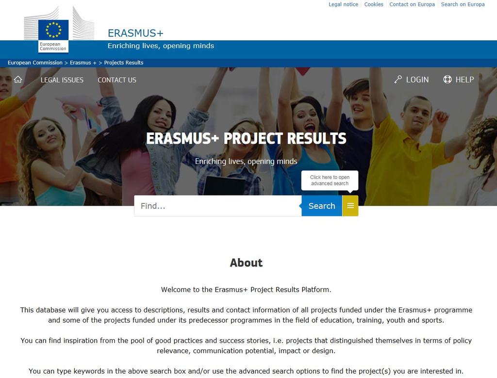 Project Results Platform Landing page
