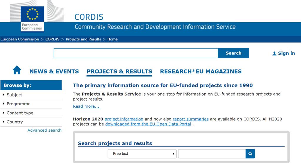 CORDIS research on existing projects