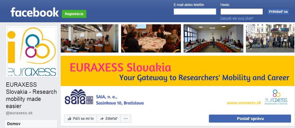 EURAXESS SLOVENSKO NA FACEBOOKU EURAXESS Slovakia Research mobility made easier - @euraxess.sk https://www.facebook.com/euraxess.