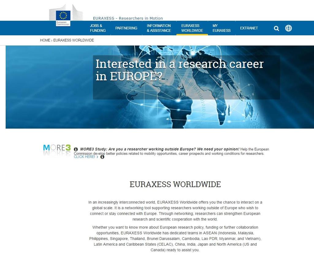 EURAXESS WORLDWIDE sieť pre výskumníkov, pracujúcich mimo Európy, ktorí chcú ostať v spojení s európskym