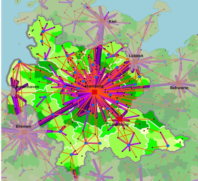 Oberthema... Functional areas (weiß) and Bitte regions überschreiben. 6 Hamburg commuter area: 350.000 inbound; 100.