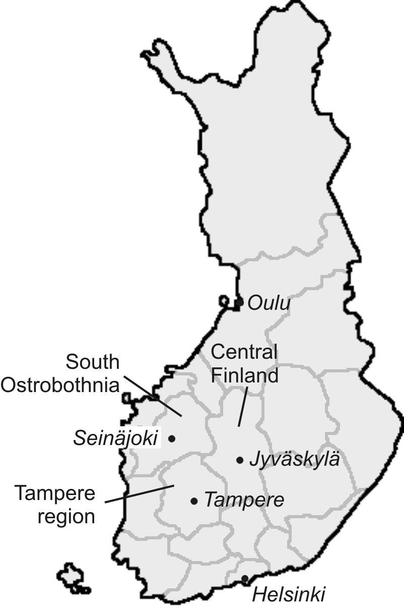 Locally focus on three Finnish city-regions: Tampere (esp.