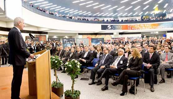 Swedish Foreign Minister Carl Bildt addressing participants attending the CTBTO's 15th anniversary event at the United Nations in Vienna on 17 February 2012.