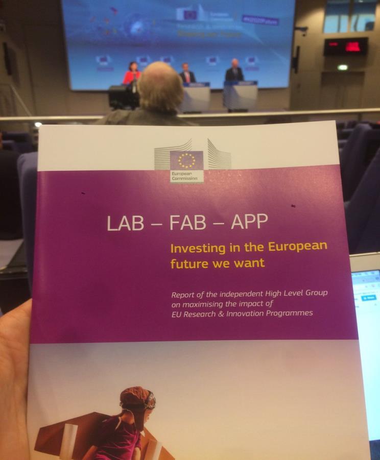 High Level Group report 'LAB FAB APP: Investing in the European future we want' Published on 3 July 2017 during 'Research and Innovation Shaping our Future' conference