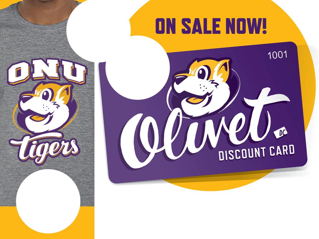 OVER 25 LOCAL DISCOUNTS 50 % OFF SELECTED SCHOOL EVENTS 3 FREE TOBY T-SHIRT WITH PURCHASE $ 42 no payment due at registration. Email life@olivet.edu with your T-shirt size to purchase.