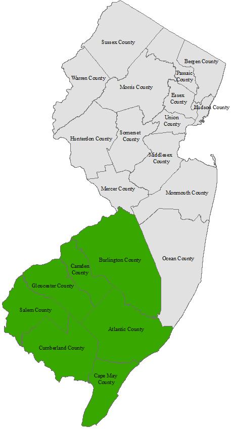 Geographic and Demographic Information Cross County Connection s service area includes seven counties in southern NJ, as follows: Atlantic, Burlington, Camden, Cape May, Cumberland, Gloucester &