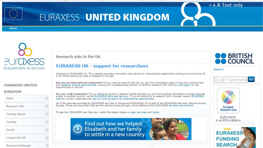 UK Jobs websites, Euraxess Jobs feed, career development Information on UK and International Funders Healthcare, family,