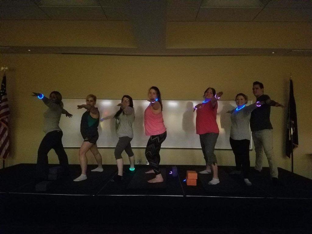 !" "On March 1st, 2018, MMCC s PTK chapter hosted a special event on campus called Glowga, a blacklight/yoga fusion activity that highlighted the health