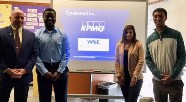 Business Class Welcomes Accounting Students and Professor from Western New England University Western New England University Accounting students Shemron Ross, Dana Toimil and Rob Carmichael along