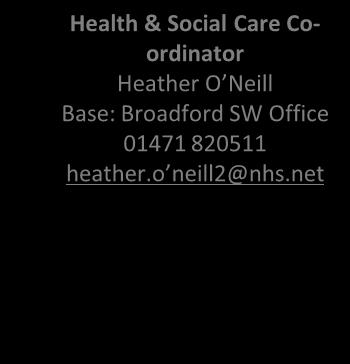 net mobile: 07789 943398 Advanced Practitioners SL&WR Nursing: Catriona Nicholson