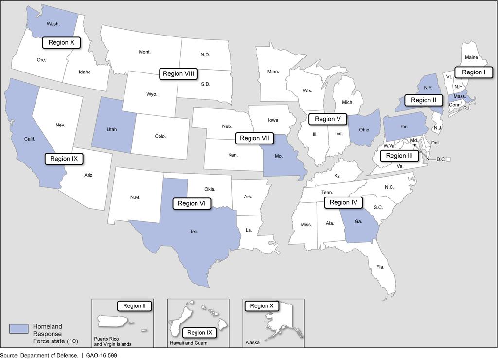 Figure 2: Homeland Response Force Locations in the Federal Emergency Management Agency s 10 Regions As seen in figure 3, each of the 10 HRFs consist of 583 personnel divided among command and control