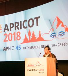 APRICOT 2018 conference statistics Total number of on-site delegates 753* #apricot2018 Posts 931 (Twitter) Total people reached 1m Economies represented 64 Remote Participants 71 ** Adobe Connect