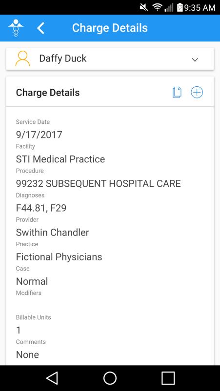 When entering the Charge History screen the patient name will appear at the top, a New Charge link will then appear, and then a Sent Charges section that will contain any previously sent charges from