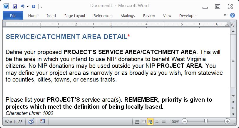 NIP Project Area Please report your precise NIP project area. Remember that LOCAL projects are favored by the NIP Legislation.