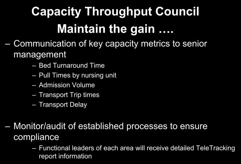 Capacity Throughput Council Maintain the gain.