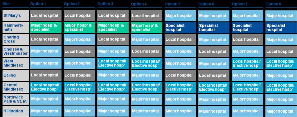 14. Appraisal of options for locating major hospital sites This chapter describes the process for evaluating the list of eight options for locating major hospital sites.