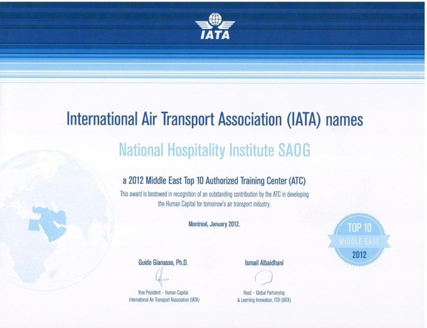 Once again NHI has achieved the status of being one of the top ten centres for International Air Transport Association (IATA) training in the Middle East.