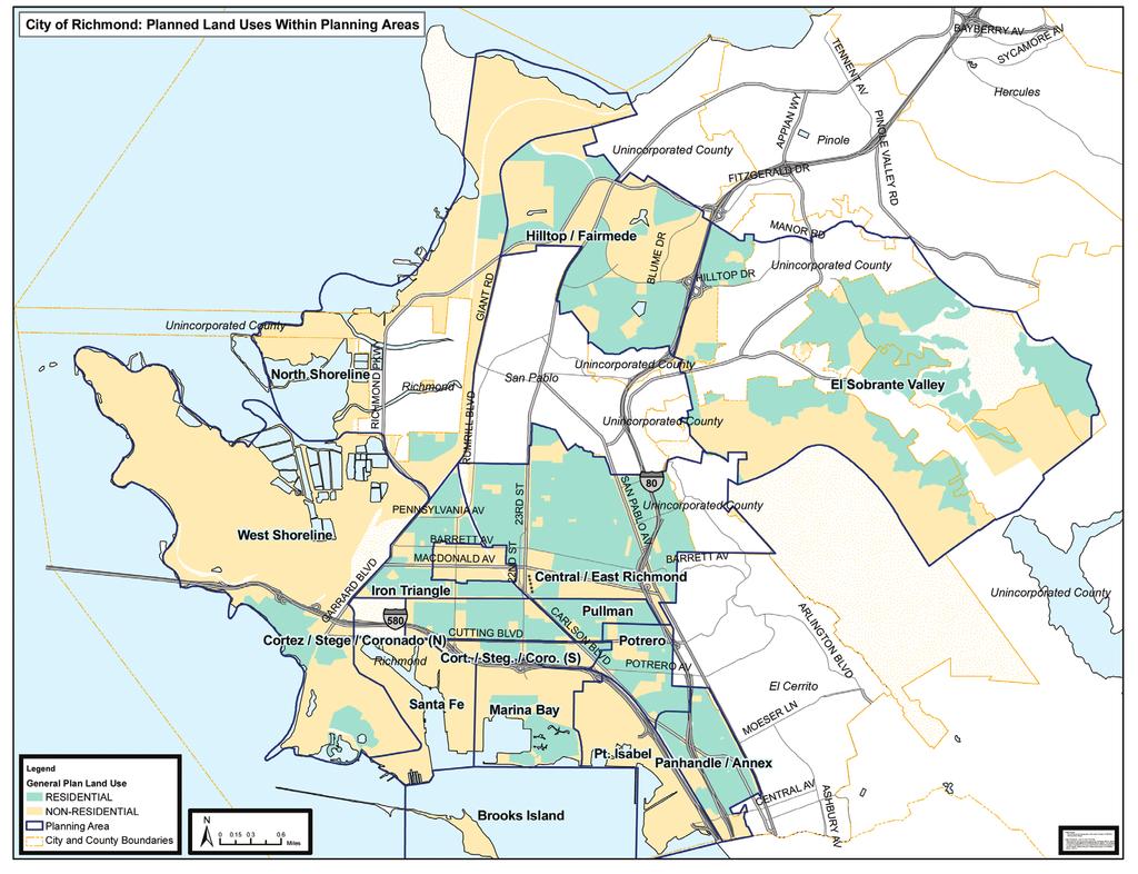 executive summary FIGURE 9: CITY OF RICHMOND: PLANNED LAND USES WITHIN PLANNING AREAS Figure 9 (above) shows the key planning areas in the City and also where the residential and nonresidential