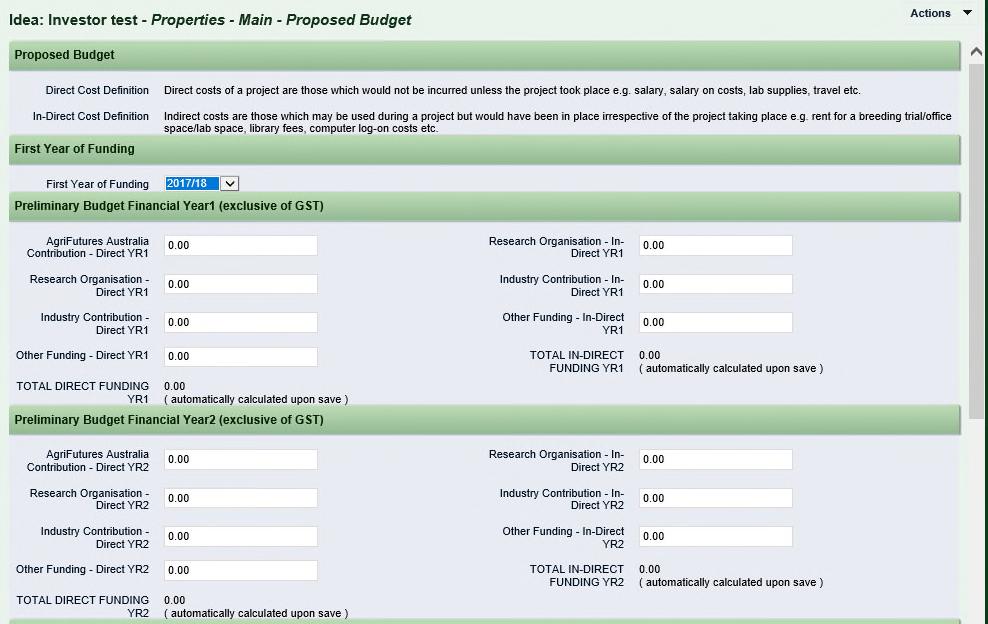 Click Properties and select Proposed Budget. The budget page will open.