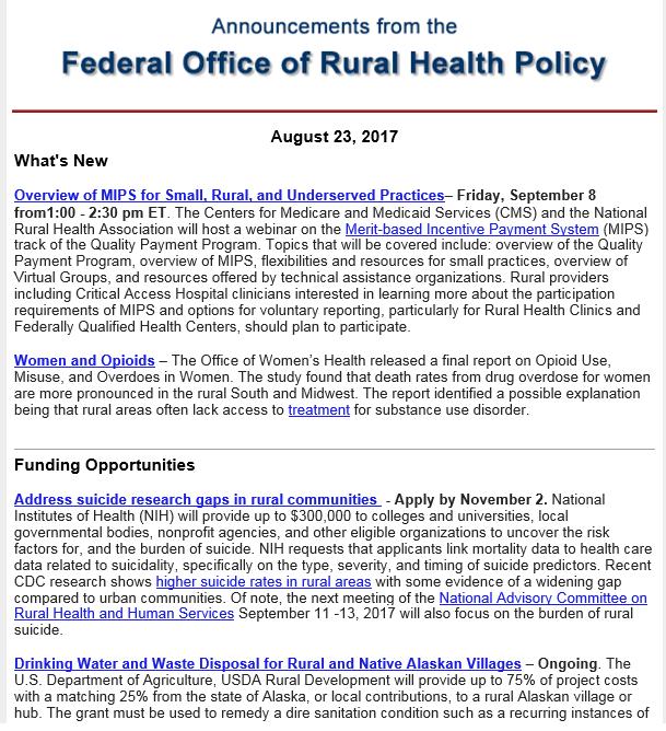 Research findings Policy updates from a Rural Perspective