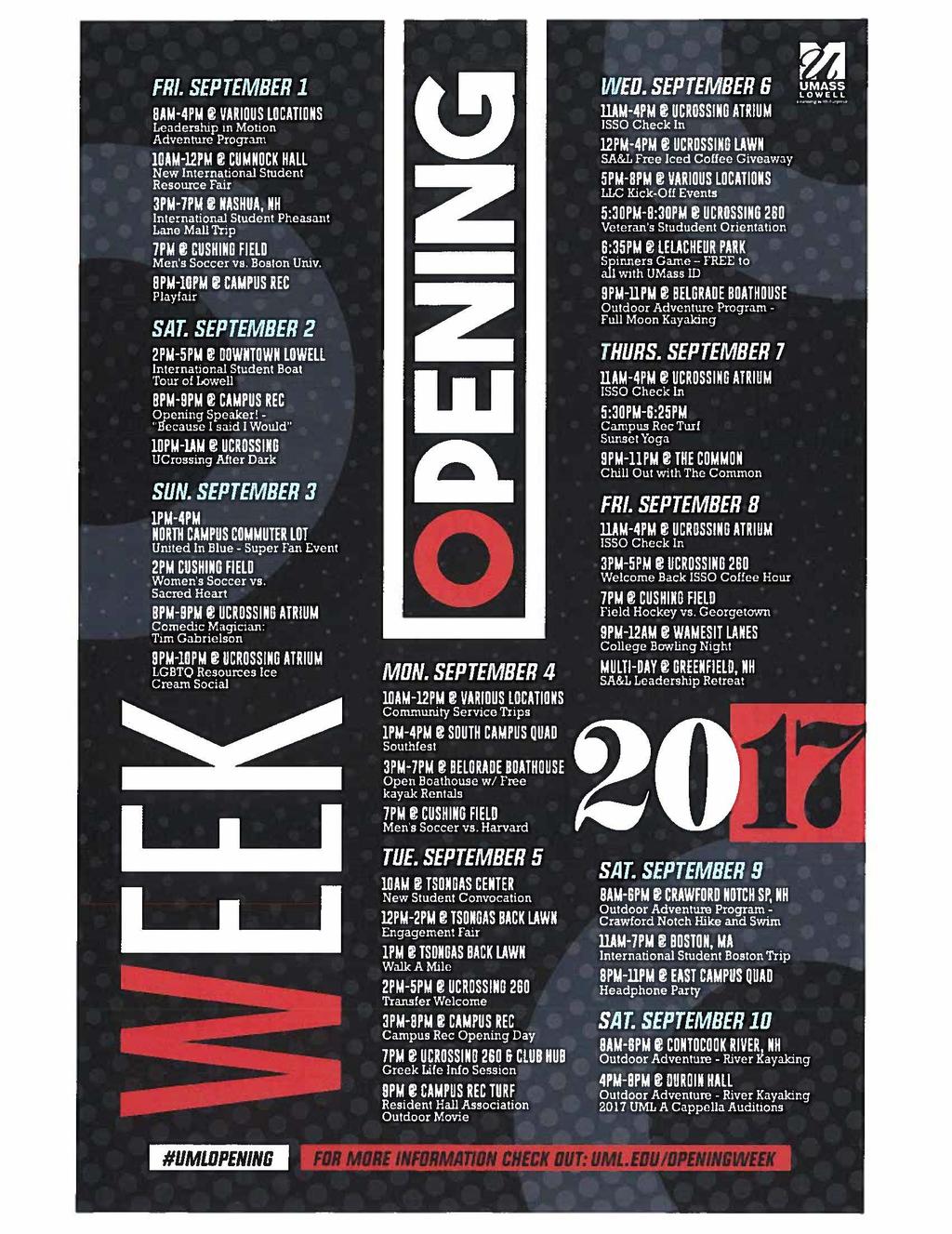 UML Opening Week Opening Week is the kick off to your students time at UMass Lowell.