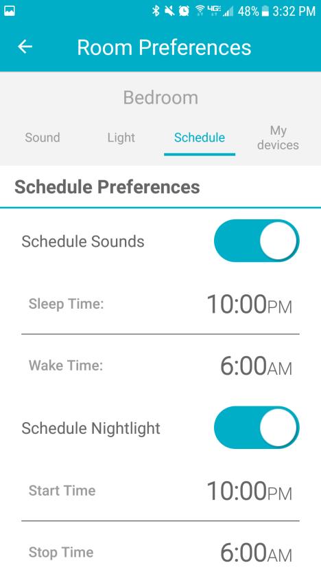 Step 18 Schedule sounds or light (via Wi-Fi) The sleep schedule currently
