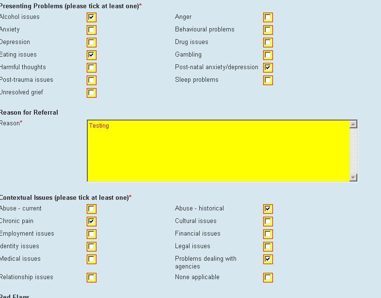 The menu on the left of the referral shows additional pages of included patient information. Of note, Medical Hx, Medications, Patient information and referrer details are all prepopulated by default.
