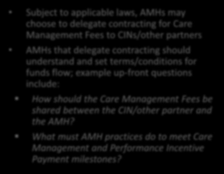 AMH Tier 3 Contracting: Negotiating Care Management Fees Tier 3 AMHs will need to consider care management responsibilities, regional cost variation, and other factors when negotiating Care