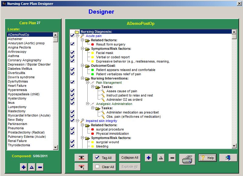 Designer Overview Designer is the part of the CareScribble utility where nursing care plans are designed and maintained. On the left screen, you'll see a list of named care plans.