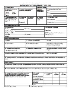 ICS Form 209 Incident Status Summary ICS Form 209 Incident Status Summary Visual 8-8 ICS Form 209, Incident Status Summary, provides